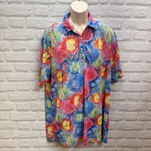 Hreski Men's  L Golf Polo Shirt Abstract Paint Splatter Performance Stretch Polo